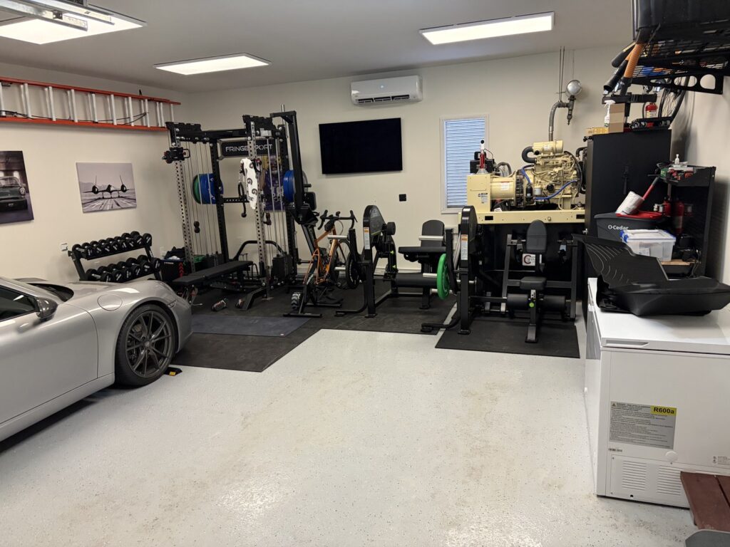 My garage gym, where I train five days a week