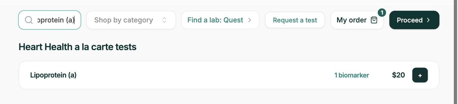 Screenshot captured August 21, 2026: The same test in Goodlabs' booking app with the lab set to Quest: $20. Same day, same company; the lab you pick changes the price.