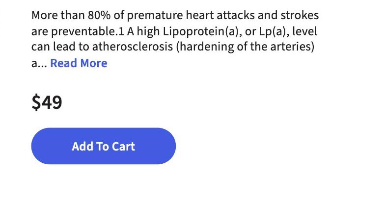 Screenshot captured August 21, 2026: Labcorp OnDemand Lp(a): $49, results in 2–4 days, and this page says no special preparation with no contradicting FAQ.