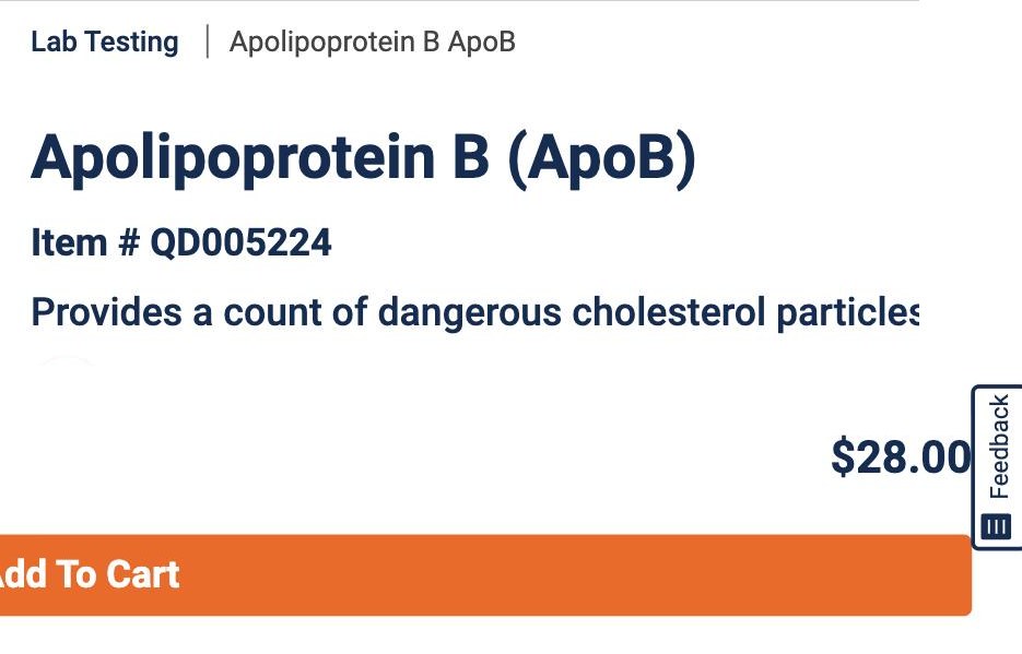 Screenshot captured August 21, 2026: Life Extension ApoB, item QD005224, fulfilled by Quest: the product header and the $28.00 checkout button from the same page, stacked.