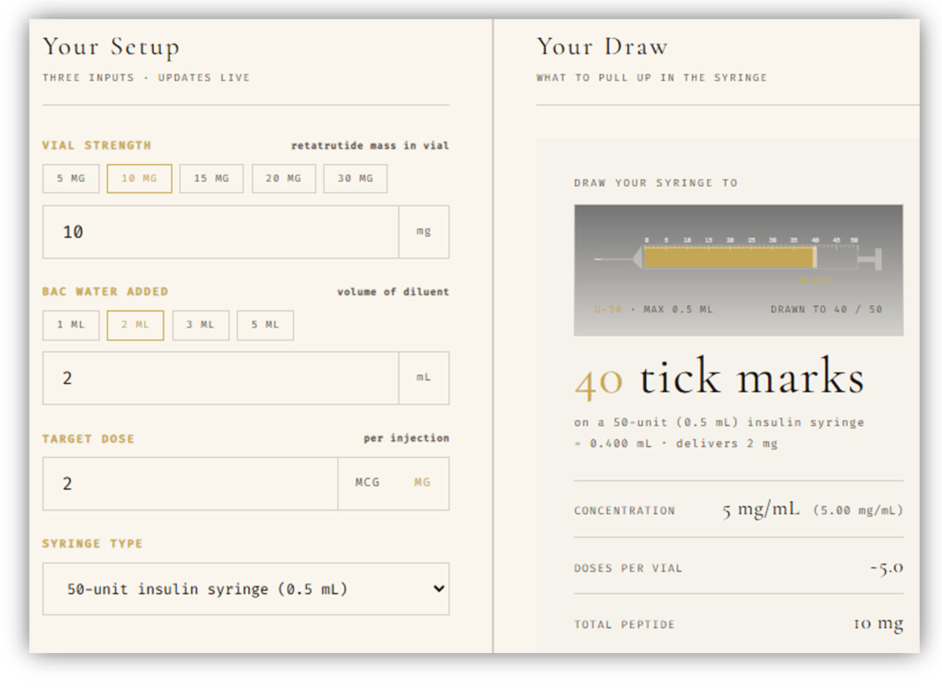 Screenshot of Lone Star's retatrutide dosage calculator reproduced in Eli Lilly's complaint