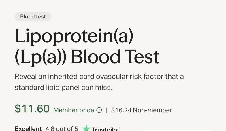 Screenshot captured August 21, 2026: Mito Health Lp(a): $11.60 member / $16.24 non-member, plus the same $15 draw fee as ApoB.