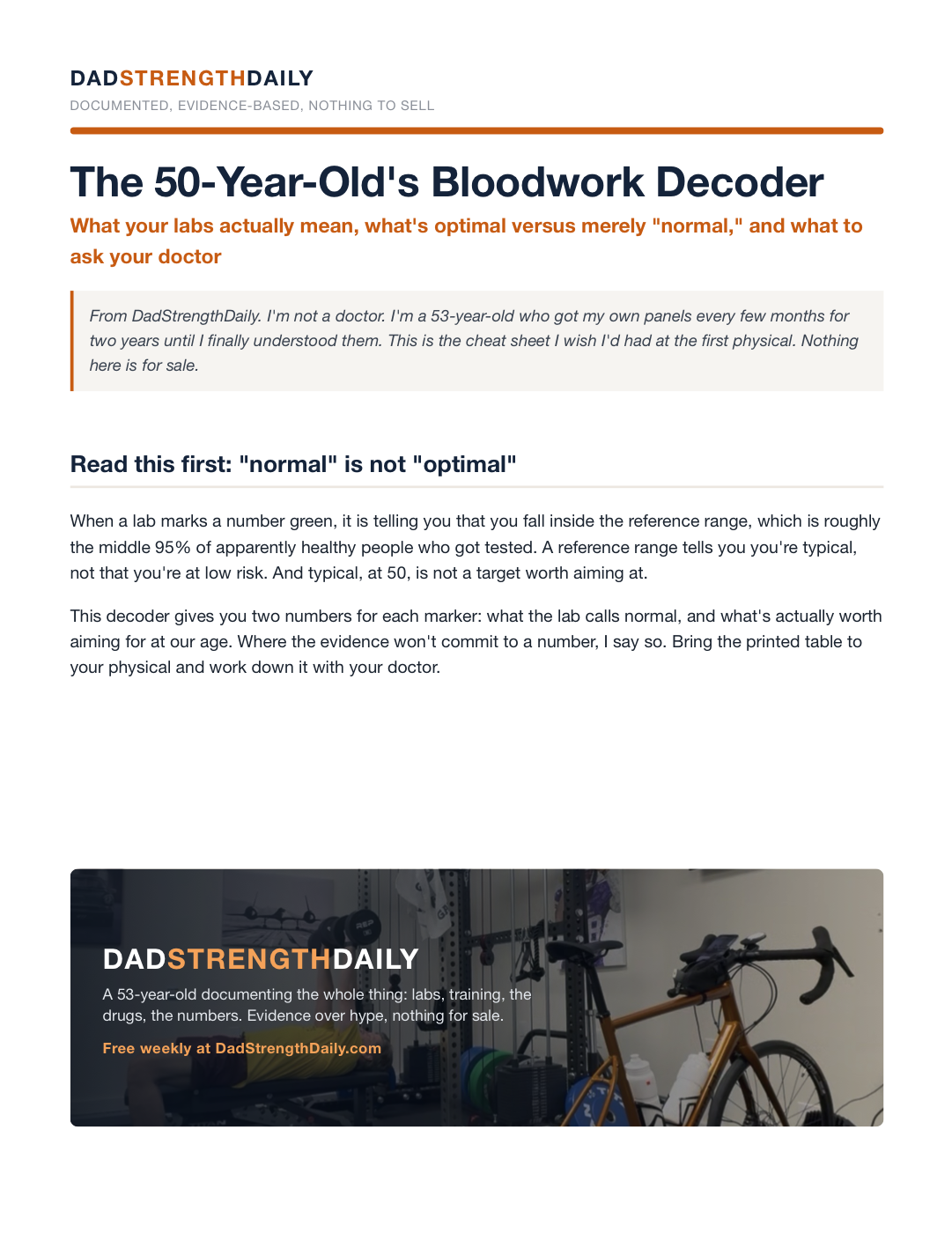 Page one of the Bloodwork Decoder PDF: the printable targets table